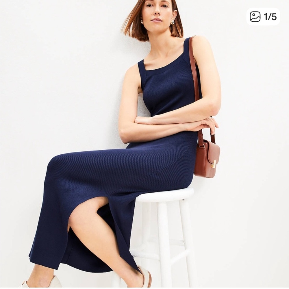 LOFT Navy Knit Midi Dress